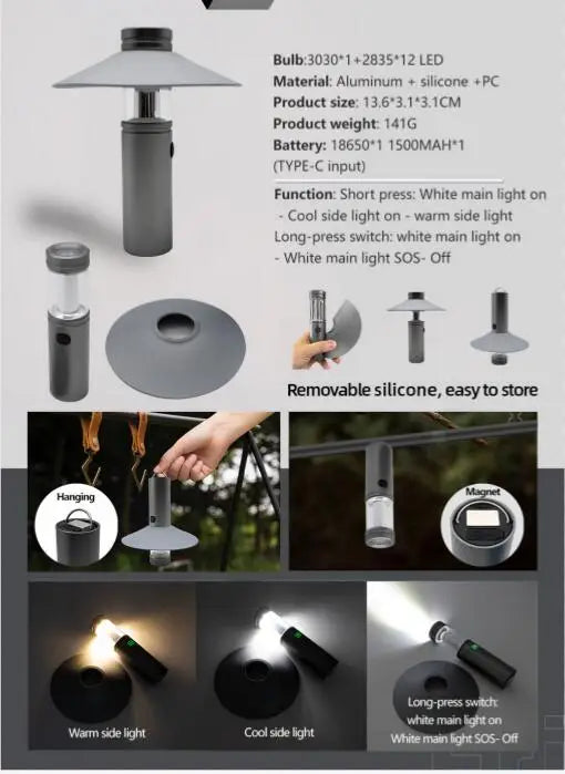 Luz de Camping Magnética con Efecto Llama