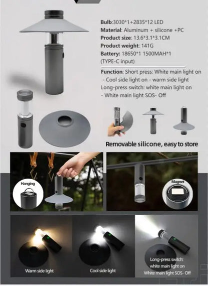 Luz de Camping Magnética con Efecto Llama
