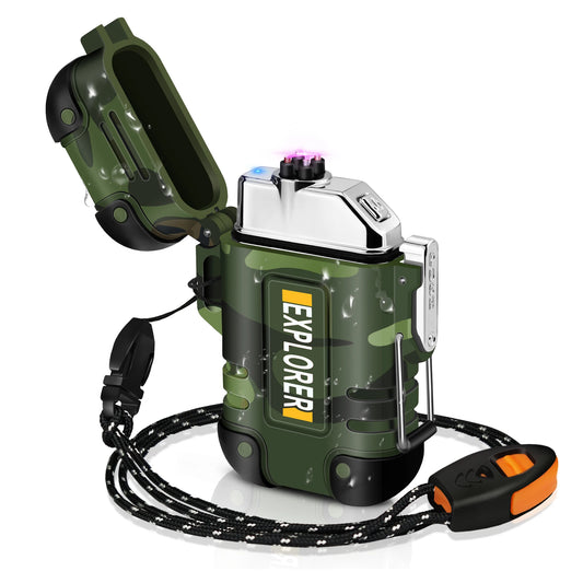 Mechero de arco eléctrico recargable USB impermeable y antiviento para camping
