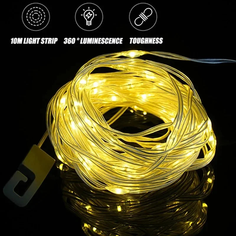 Guirnalda de luces LED solar de 10 metros para camping y tienda de campaña
